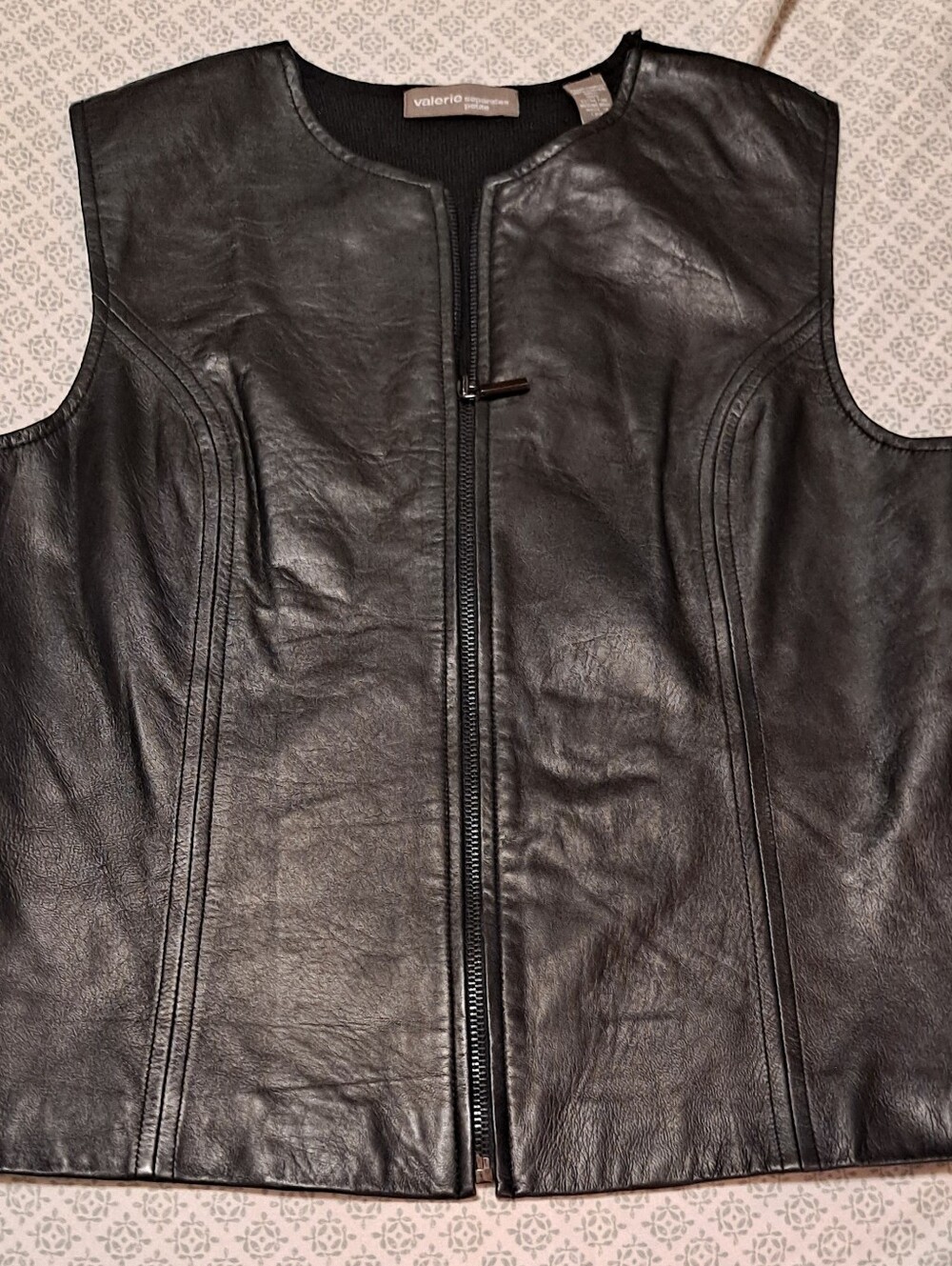 Valerie Black Leather Zip Front Vest Sz PL